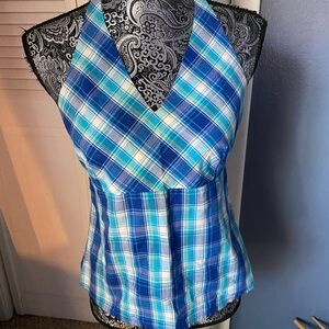 Y2K Blue Plaid Halter Top